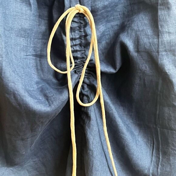 Women's Handmade Front Tree Print Back Pull String Mid Ruched Midi Skirt Blue 30 - Picture 6 of 8